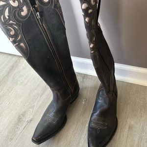 Ariat Chaparral Western Boots Brown Leather Size 9.5  ivory Gold Cutouts NWOT